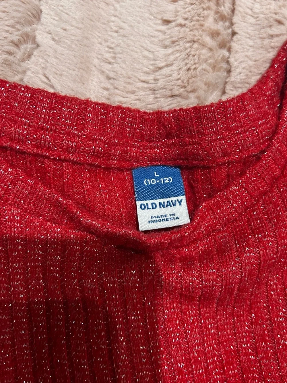 Red Metallic Ruffle Shoulder Sweater - Girls
